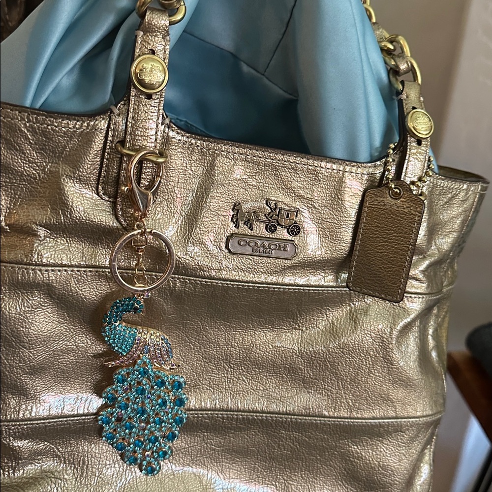 Coach Madison Tribeca Metallic Gold Leather Tote with Chain-Link Straps - Picture 3 of 16